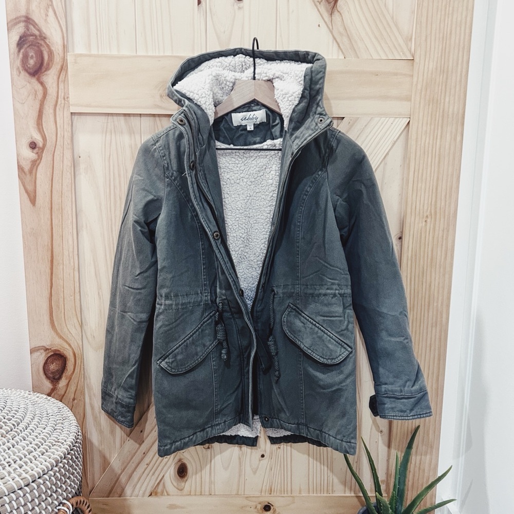 Sebby Women’s Olive Green Winter Hooded Jacket with Faux Wool Lining